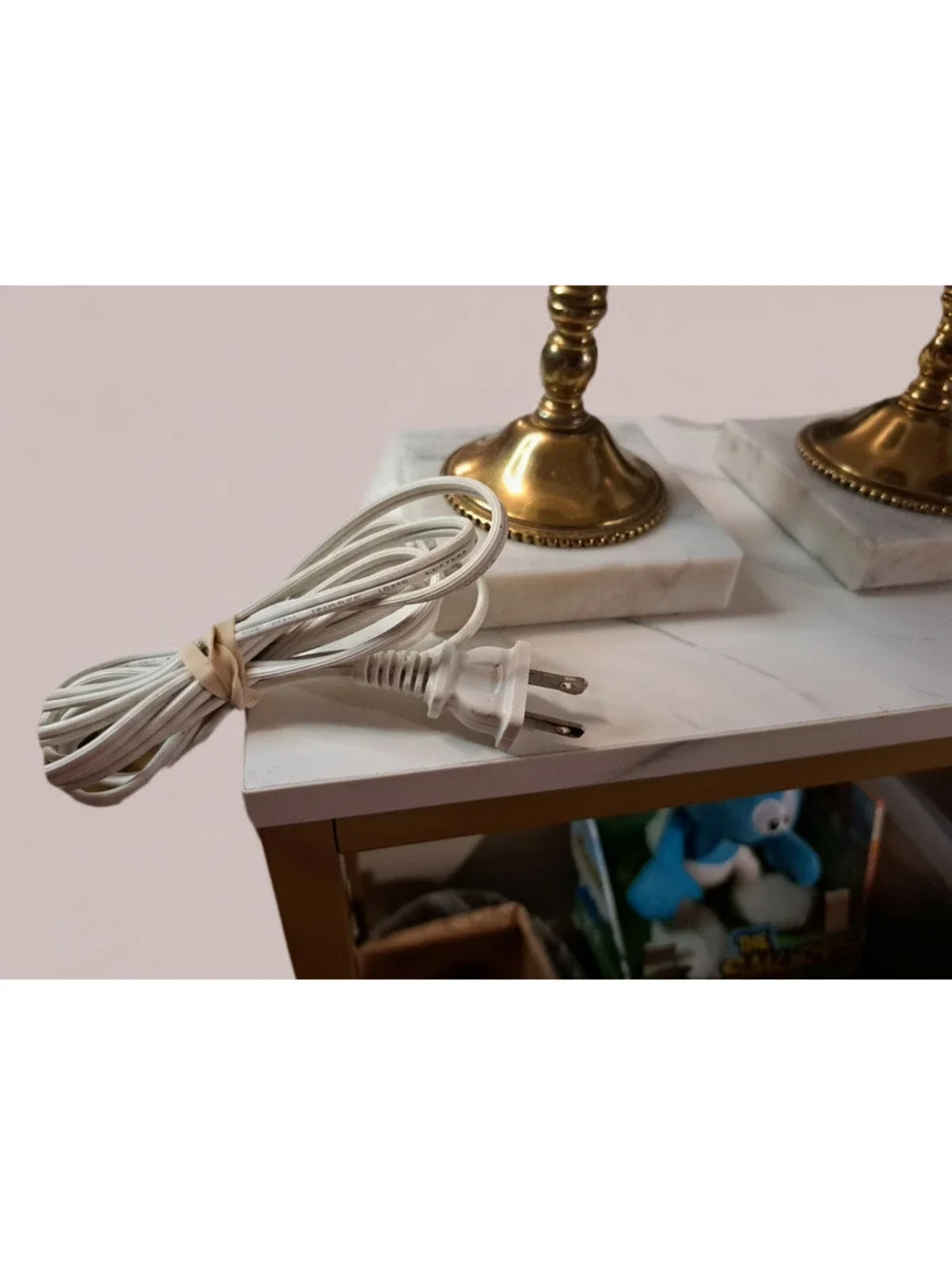 Set of Vintage Milk Glass/Brass/Marble Base Hand Painted Lamps